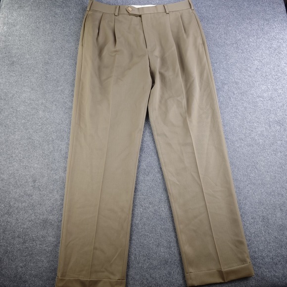Brooks Brothers Other - Brooks Brothers Madison Dress Pants Mens 35x32 Tan Pleated‎ Cuffed 100% Wool